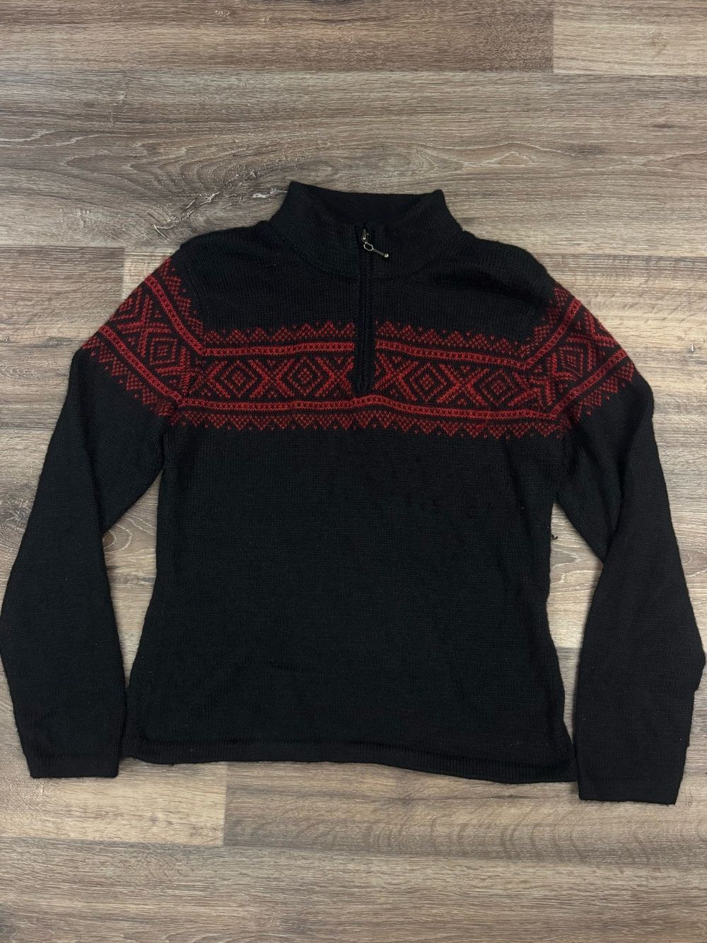 Alpaca Imports Fair Isle Black Red Quarter Zip Sweater Women’s Small